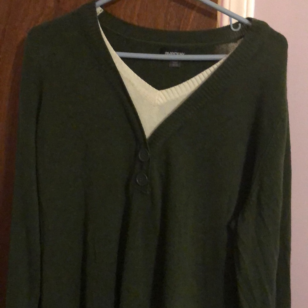 Green and cream sweater